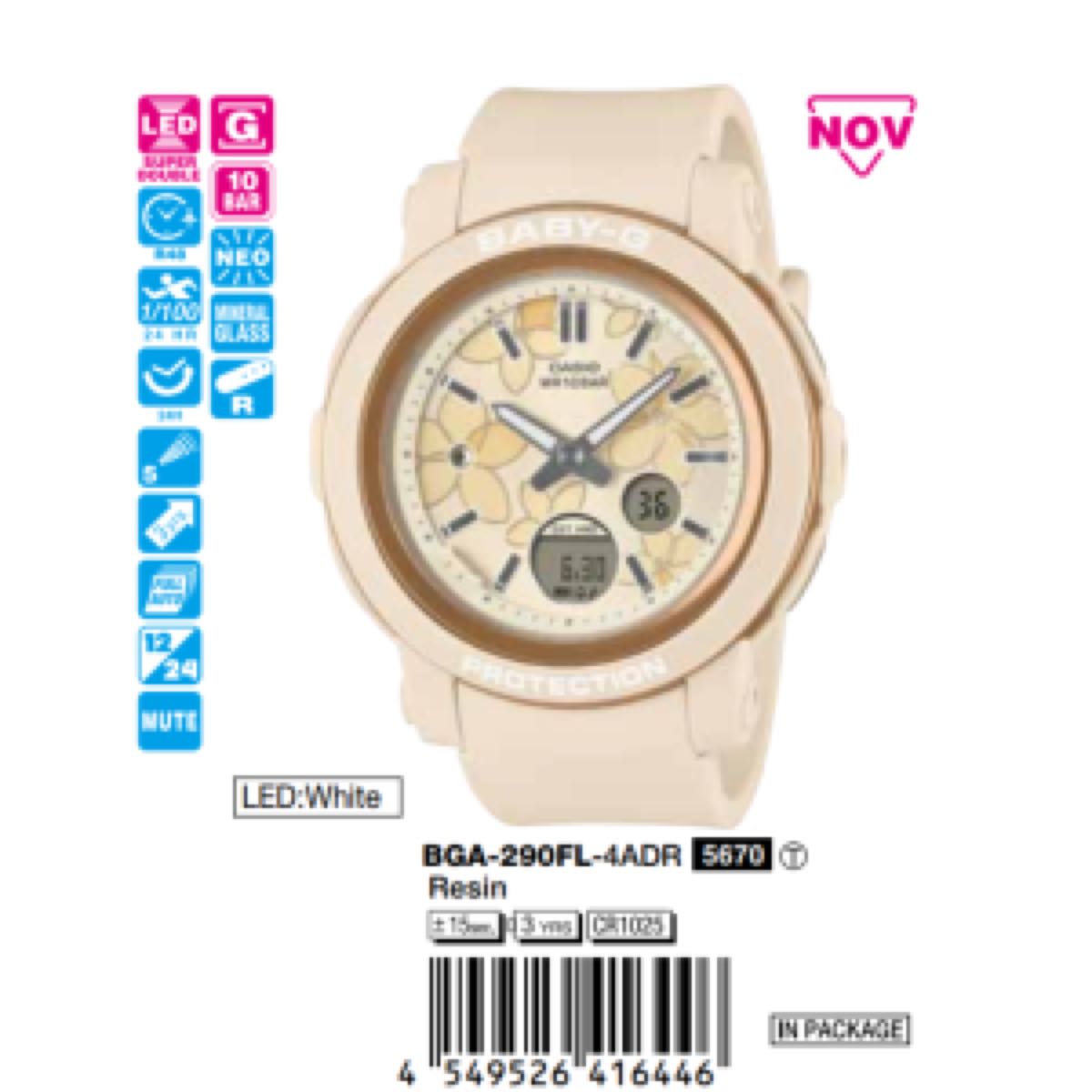 Casio 41.5mm Nữ BGA-290FL-4ADR