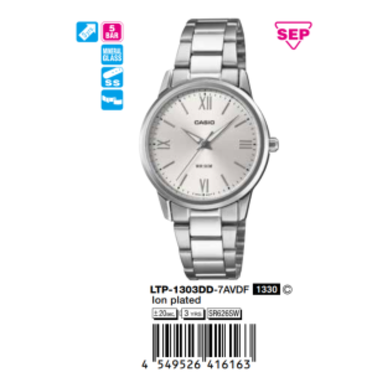 Casio 30.5mm Nữ LTP-1303DD-7AVDF