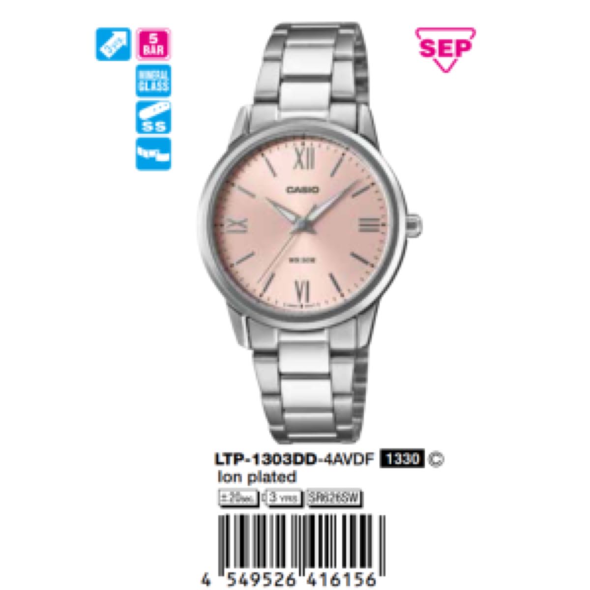 Casio 30.5mm Nữ LTP-1303DD-4AVDF