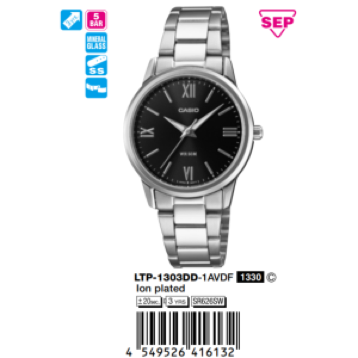 Casio 30.5mm Nữ LTP-1303DD-1AVDF